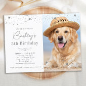 シルバースターズパーソナライズされたペットフォトドッグ誕生日 インビテーションポストカード