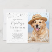 シルバースターズパーソナライズされたペットフォトドッグ誕生日 招待状 (正面)