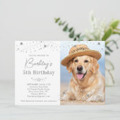 シルバースターズパーソナライズされたペットフォトドッグ誕生日 招待状 (スタンド正面)