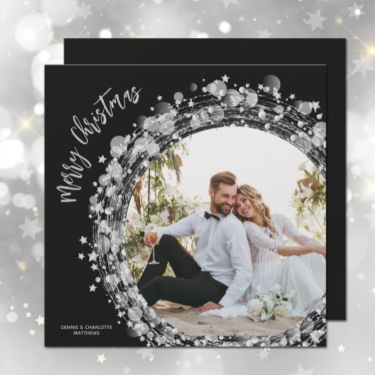 シルバースターズフォトメリークリスマスブラック シーズンカード