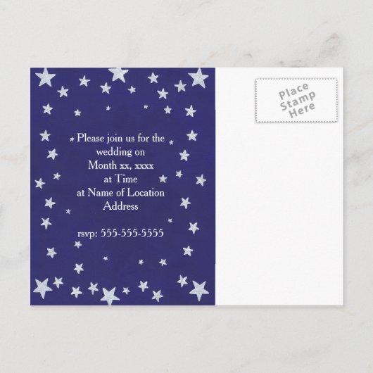 シルバースターズブルー結婚式招待状はがき インビテーションポストカード (裏面)