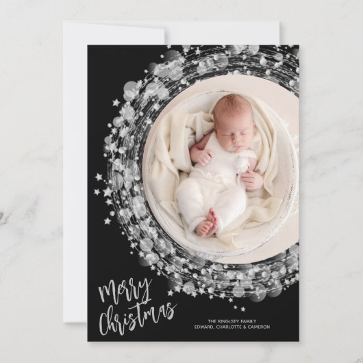 シルバースターズリースメリークリスマスフォト シーズンカード (正面)