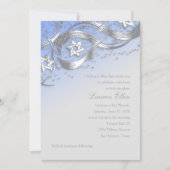 シルバースターズ紙吹雪フローリッシュバルミツワーブルー 招待状 (正面)