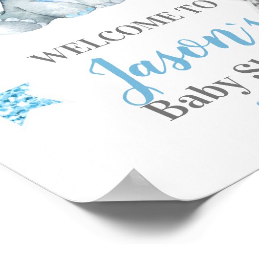 シルバースターズ象ウェルカムサイン、ボーイシャワー ポスター (角)