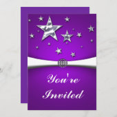 シルバースターズ パープルパーティー招待状 招待状 (正面/裏面)