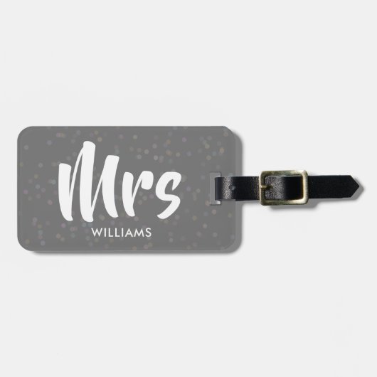 シルバースターダストのコンフェッティ Mrs 名前入り ラゲッジタグ (正面横)