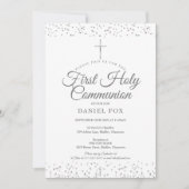 シルバースターダストファーストホーリーコミュニオンフォト 招待状 (正面)