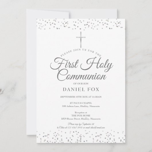 シルバースターダスト最初の聖餐式の写真 招待状 (正面)