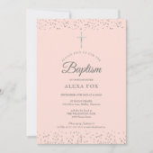 シルバースターダスト洗礼《キリスト教》洗礼式や命名式赤面ピンク 招待状 (正面)