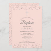 シルバースターダスト洗礼《キリスト教》洗礼式や命名式赤面ピンク 招待状 (正面/裏面)