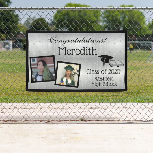 シルバースターパーソナライズされたズ写真卒業 横断幕 (インサイチュ)