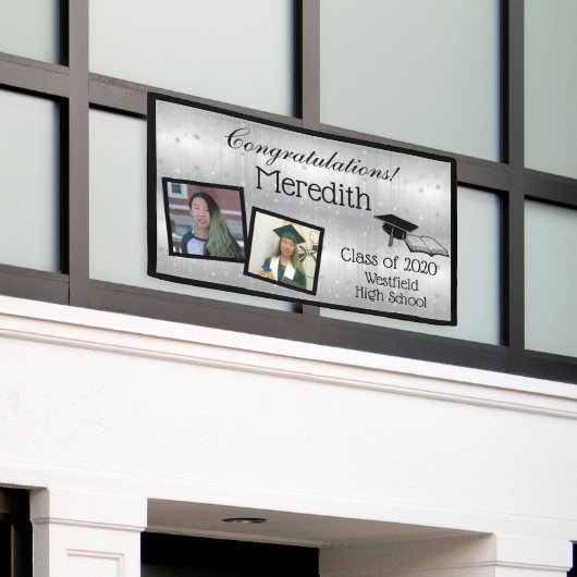 シルバースターパーソナライズされたズ写真卒業 横断幕 (ビルの外側)