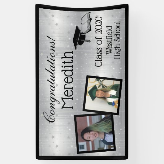 シルバースターパーソナライズされたズ写真卒業 横断幕 (縦)