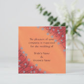 シルバースターフラワーオンオレンジ結婚式招待状 招待状 (スタンド正面)