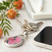 シルバースターマーブルポインセティアスピンクホリデイフローラ キーホルダー (側面)