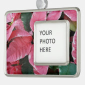 シルバースターマーブルポインセティアスピンクホリデイフローラ シルバープレートフレームオーナメント (左)