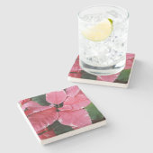 シルバースターマーブルポインセティアスピンクホリデイフローラ ストーンコースター (横)