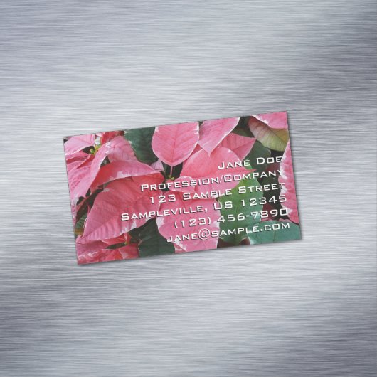 シルバースターマーブルポインセティアスピンクホリデイフローラ マグネット名刺 (インサイチュ)