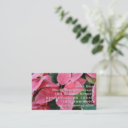 シルバースターマーブルポインセティアスピンクホリデイフローラ 名刺 (スタンド正面)