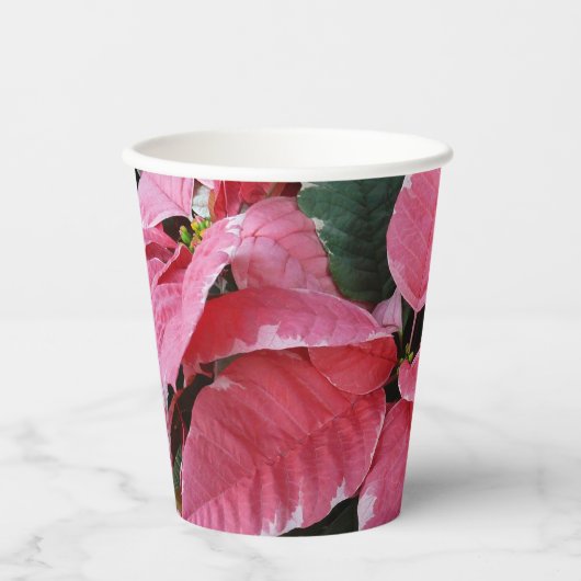 シルバースターマーブルポインセティアスピンクホリデイフローラ 紙コップ (正面)