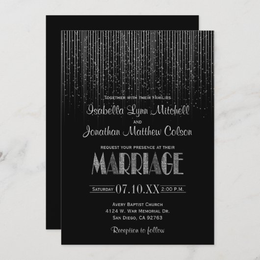 シルバースターレインシャワー&ブラック結婚ズ 招待状 (正面/裏面)