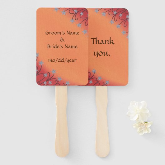 シルバースター花茶色の茎オレンジがファンをブレンド ハンドファン (正面&裏面)