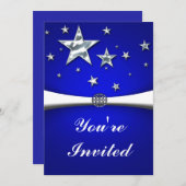 シルバースター ダークブルー パーティー招待状 招待状 (正面/裏面)