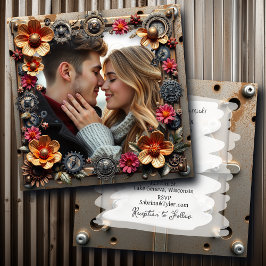 シルバースチームパンク金属結婚の花 招待状