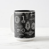 シルバースチームパンク鍵と鍵ホールコーヒーマグ ツートーンマグカップ (正面左)
