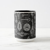 シルバースチームパンク鍵と鍵ホールコーヒーマグ ツートーンマグカップ (中央)