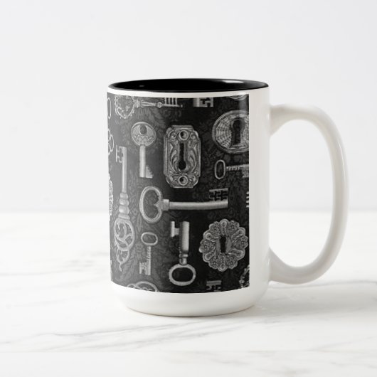 シルバースチームパンク鍵と鍵ホールコーヒーマグ ツートーンマグカップ (右)