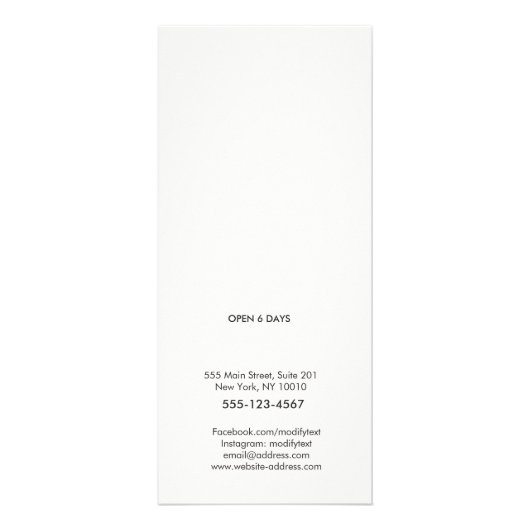 シルバーストライプサロンモノグラムスパ価格表メニュー ラックカード (裏面)