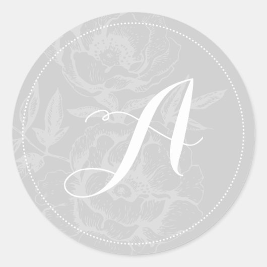 シルバーストライプモノグラム結婚式用シール ラウンドシール (正面)