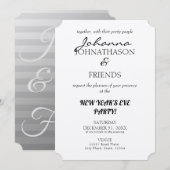 シルバーストライプ面白いカスタム新年のお祝い 招待状 (正面/裏面)
