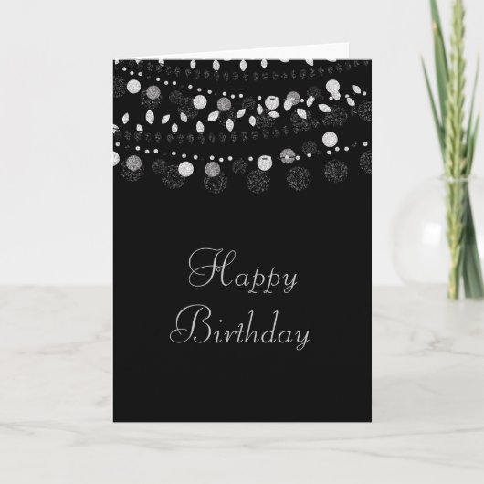 シルバーストリングオンブラック誕生日 カード (正面)