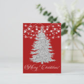 シルバーストリングライトクリスマスツリーメリークリスマス シーズンポストカード (スタンド正面)