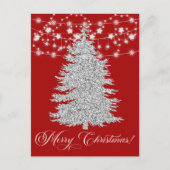 シルバーストリングライトクリスマスツリーメリークリスマス シーズンポストカード (正面)