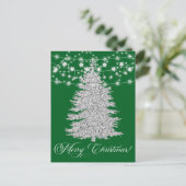 シルバーストリングライトクリスマスツリーメリークリスマス シーズンポストカード (スタンド正面)