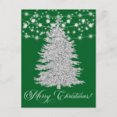 シルバーストリングライトクリスマスツリーメリークリスマス シーズンポストカード (正面)