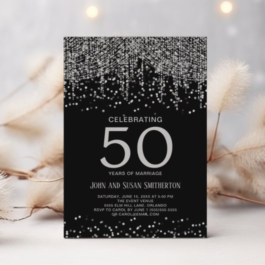 シルバーストリングライトグリッターブラック50周年記念 招待状