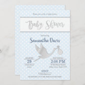シルバーストーク男の赤ちゃんベビーシャワー 招待状 (正面/裏面)