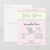 シルバーストーク赤ちゃん女の子ベビーシャワー インビテーションポストカード (正面/裏面)