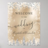 シルバースノーパイン金ゴールドクリスマス冬の結婚式 ポスター (正面)