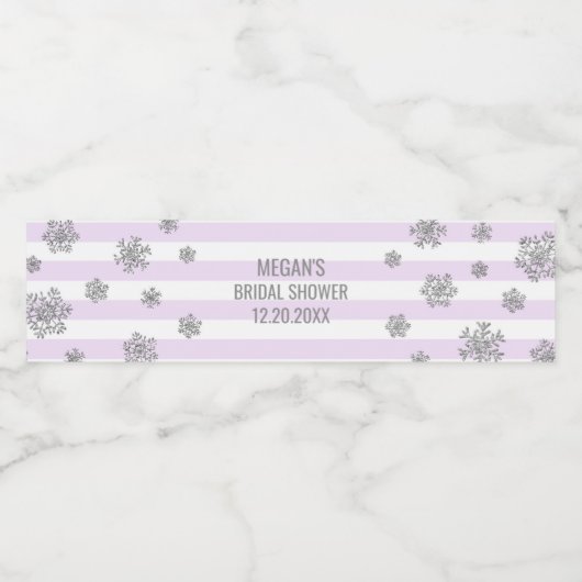 シルバースノーパープルストライプウィンターブライダルシャワー ペットボトルラベル (シングルラベル)