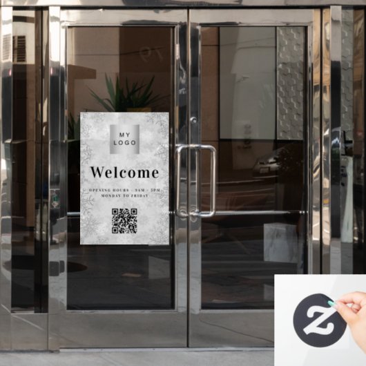 シルバースノービジネスロゴ歓迎オープニングQRコード ウィンドウサイン (オフィスドア)