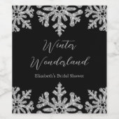 シルバースノーフレークのウィンターウェディングシャワー ワインラベル (シングルラベル)