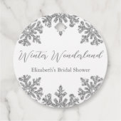 シルバースノーフレークの冬のブライズシャワー フェイバータグ (裏面)