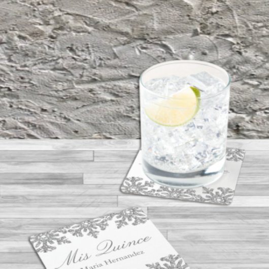 シルバースノーフレークウィンターキンセアニェラ スクエアペーパーコースター