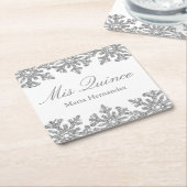 シルバースノーフレークウィンターキンセアニェラ スクエアペーパーコースター (アングル)