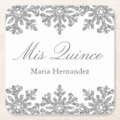 シルバースノーフレークウィンターキンセアニェラ スクエアペーパーコースター (正面)